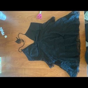 Black lace backless top with halter ties